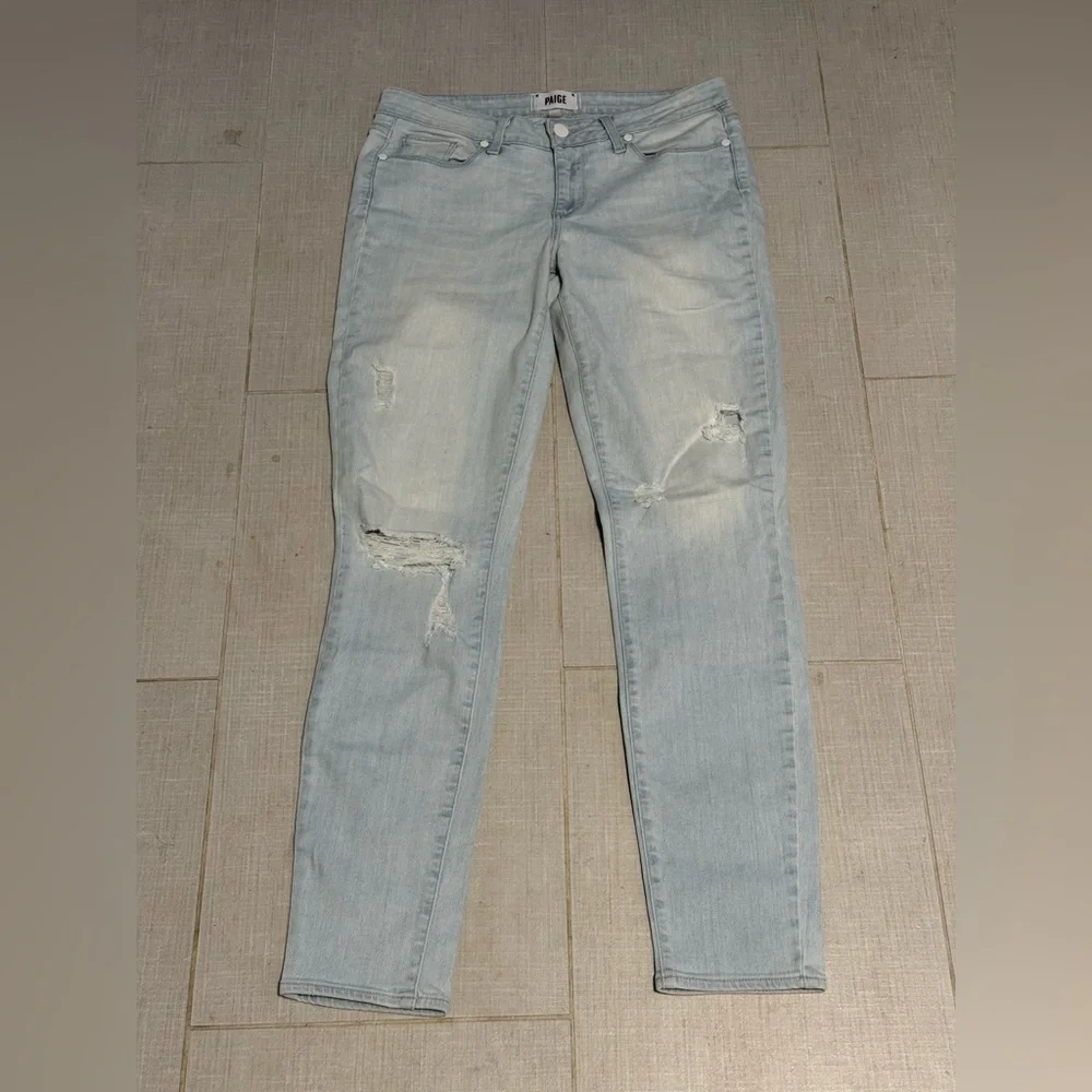 PAIGE Women's Verdugo Ultra Skinny Light Blue Distressed Jeans- EUC - Picture 2 of 14